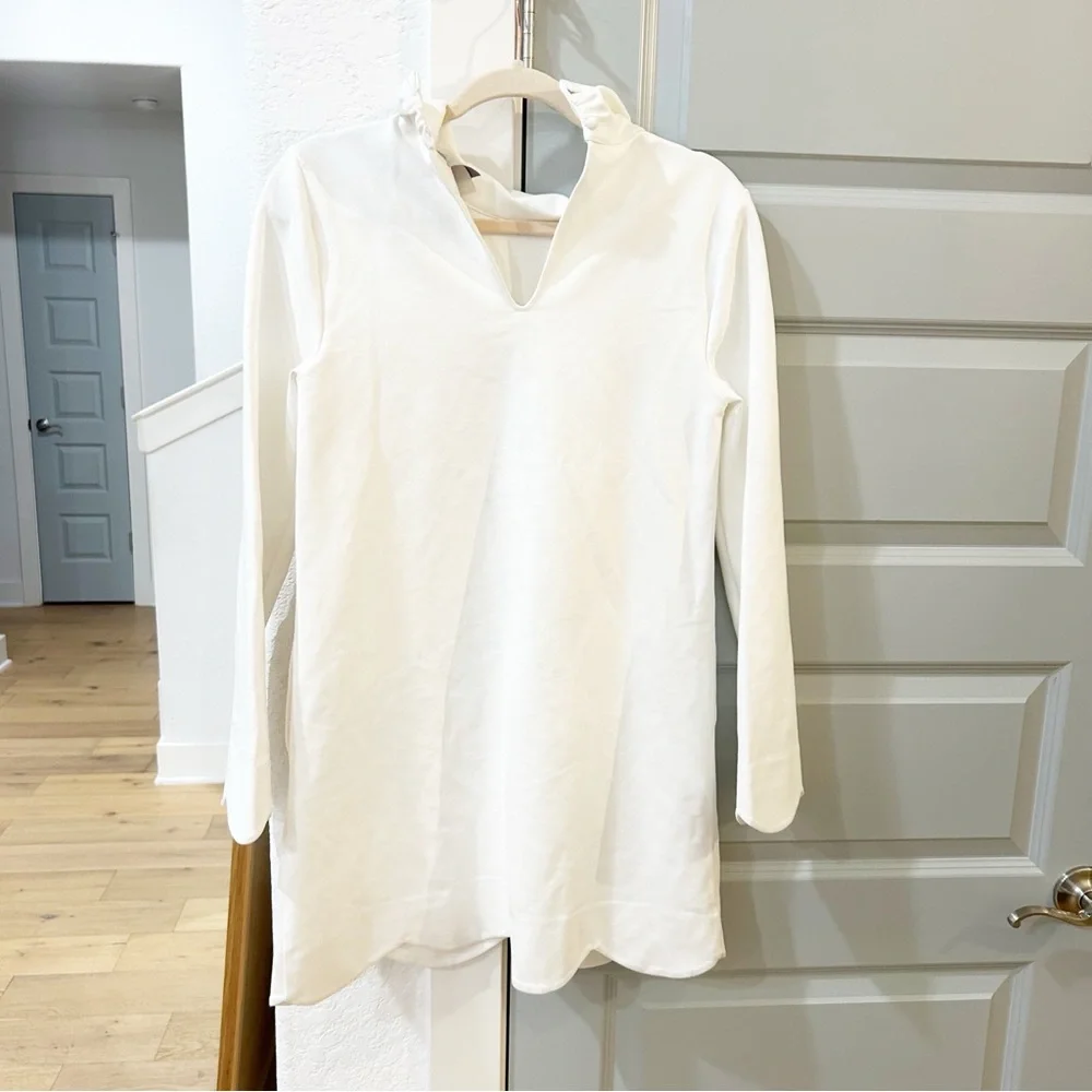 New Anthropologie BHLDN Kaia Long-Sleeve Cutout Tie-Neck Mini Dress - Picture 4 of 6